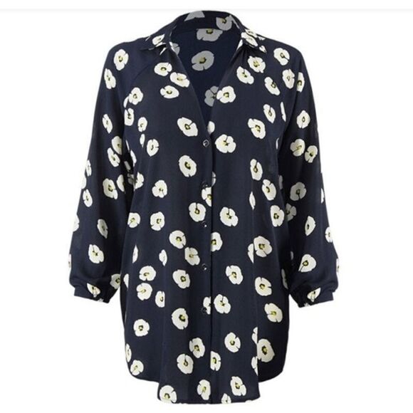 Cabi Go To Button Up Daisy Floral Navy Blue White Flowers Chiffon Size XS - Picture 1 of 8